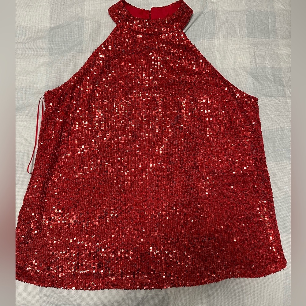 Red sleeveless sparkly sequin top